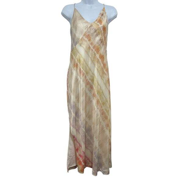 Allsaints Melody Marea Midi Slip Dress Silk Rainbow Pink V Neck Lined Size 6 Y2K - Picture 2 of 16